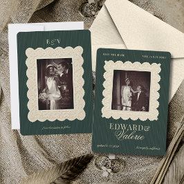 Vintage Lace Stripes Old Money 2 Photo Wedding Save The Date