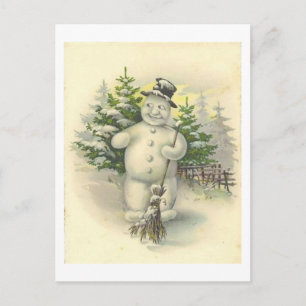 Vintage lächelnde Schneemannkarte Postkarte