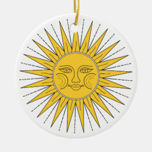 Vintage lächelnde Sonne Keramik Ornament
