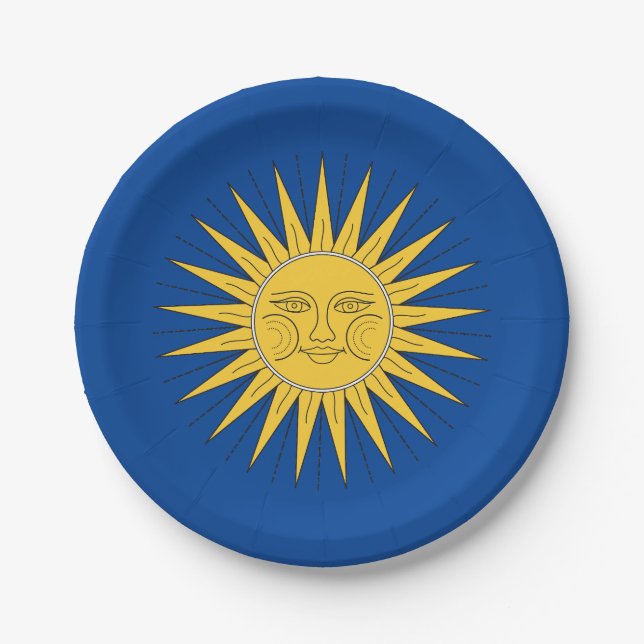 Vintage lächelnde Sonne  Pappteller (Vorderseite)