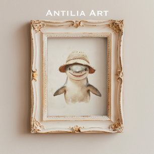 Vintage Lächelnde Weißhaie Malerei Meeresfische Poster