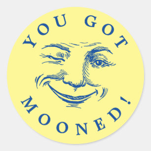 Vintage lächelnder Mond Gesicht Runder Aufkleber