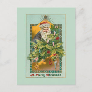 Vintage lächelnder Weihnachtsmann, Weihnachtsbaum Postkarte