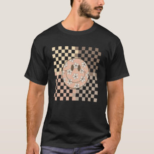 Vintage lächelndes Gesicht Gänseblümchen kariert f T-Shirt
