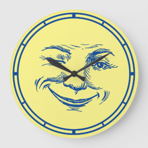 Vintage lächelndes Mondgesicht Große Wanduhr