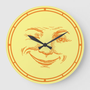 Vintage lächelndes Mondgesicht Große Wanduhr