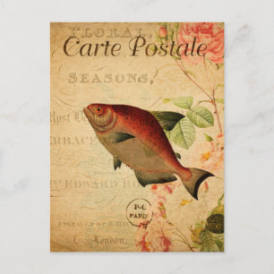Vintage-Lachs-Karpfen-Typ-Fisch-Blumen-Französisch Postkarte