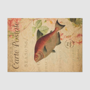 Vintage-Lachs-Karpfen-Typ-Fisch-Blumen-Französisch Seidenpapier