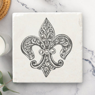 Vintage Lacy Schwarzweiss-Lilie Steinuntersetzer