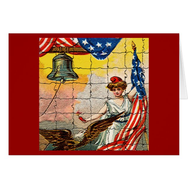 Vintage Lady, Adler, Flag und Liberty Bell Mosiac (Vorderseite (Horizontal))
