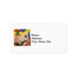 Vintage Lady, Adler, Flag und Liberty Bell Mosiac Adressaufkleber