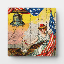Vintage Lady, Adler, Flag und Liberty Bell Mosiac Fotoplatte