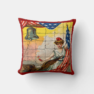 Vintage Lady, Adler, Flag und Liberty Bell Mosiac Kissen