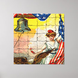 Vintage Lady, Adler, Flag und Liberty Bell Mosiac Leinwanddruck