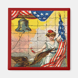 Vintage Lady, Adler, Flag und Liberty Bell Mosiac Magnet