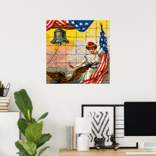 Vintage Lady, Adler, Flag und Liberty Bell Mosiac Poster