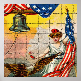 Vintage Lady, Adler, Flag und Liberty Bell Mosiac Poster