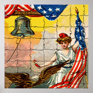 Vintage Lady, Adler, Flag und Liberty Bell Mosiac Poster