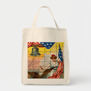 Vintage Lady, Adler, Flag und Liberty Bell Mosiac Tragetasche