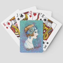 Vintage Lady auf Glitzer Spielkarten