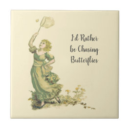 Vintage Lady Chasing Butterflies Fliese