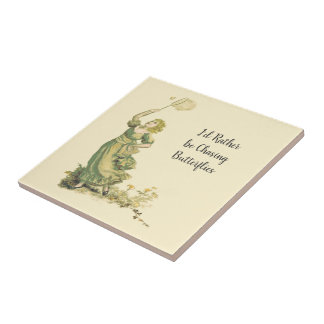 Vintage Lady Chasing Butterflies Fliese