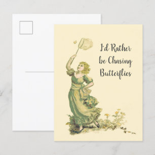 Vintage Lady Chasing Butterflies Postkarte