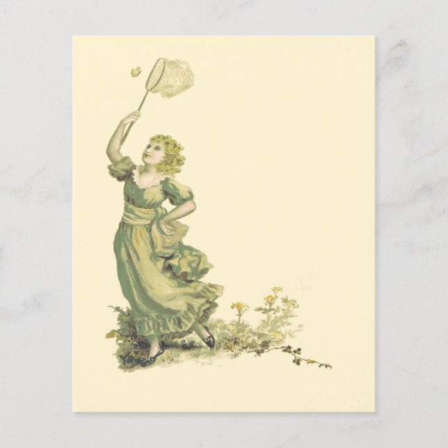 Vintage Lady Chasing Butterfys Scrapbook Paper (Vorderseite)