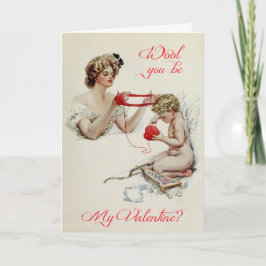 Vintage Lady + Cupid Valentine von Harrison Fisher Feiertagskarte