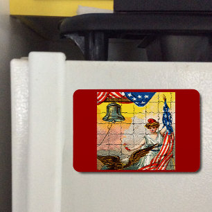 Vintage Lady Eagle Flag Liberty Bell Mosaik Flex Magnet