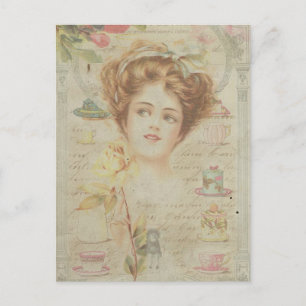 Vintage Lady Elegante China Frame Shabby Collage Postkarte