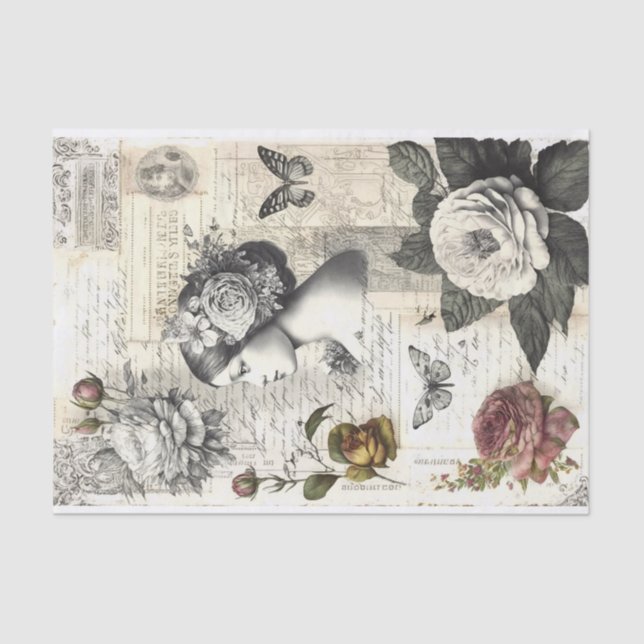 Vintage Lady Floral Decoupage Seidenpapier (Vorderseite)