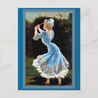 Vintage Lady Golfing Postkarte