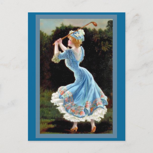 Vintage Lady Golfing Postkarte (Vorderseite)