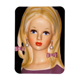 Vintage Lady Head Teen Girl Lila Bows in den 60er  Magnet