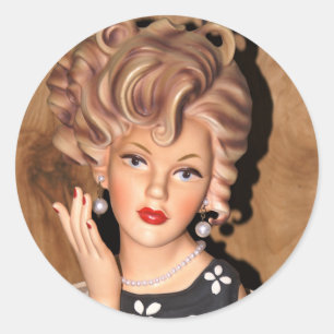 Vintage Lady Head Vase Big CorkSchraubenhaar der 6 Runder Aufkleber