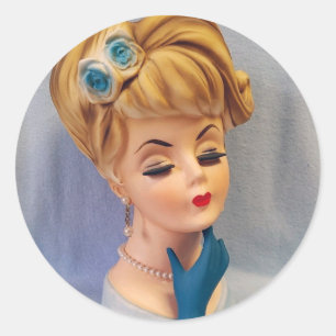 Vintage Lady Head Vase Blue Rose und Glove Hand Runder Aufkleber