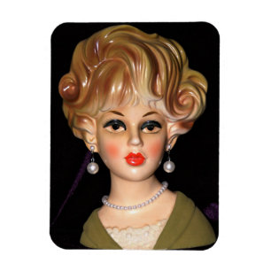 Vintage Lady Head Vase Sinnlich Eyes Big Hair 1960 Magnet