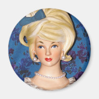 Vintage Lady Head Vase Teen Big Hair Blue Bow