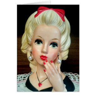 Vintage Lady Head Vase Teen Herz-Nekklace-Karte