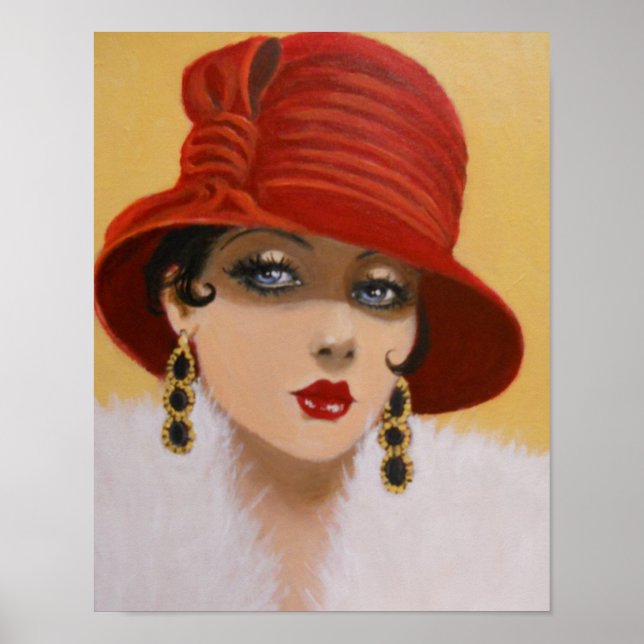 VINTAGE LADY IN EINEM ROTEN HAT, POSTER (Vorne)