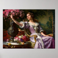 Vintage Lady in rosa Lilac Kleid & Rote Rose
