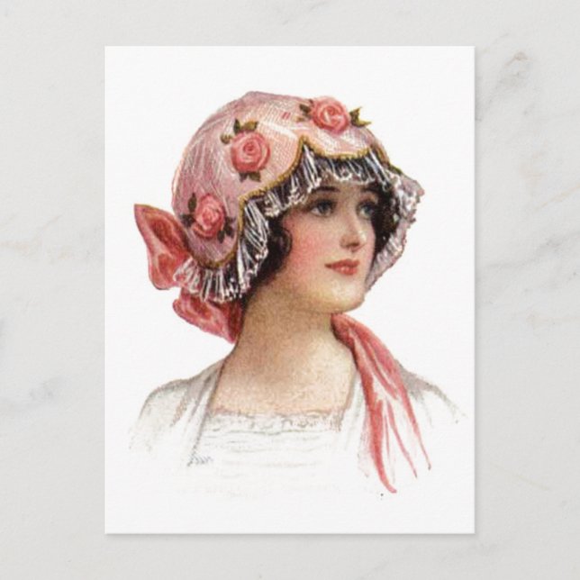 Vintage Lady in Silk Flower Bonnet Postkarte (Vorderseite)