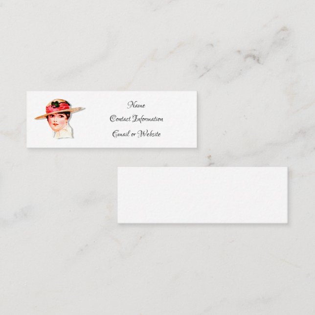 Vintage Lady in Strohhut  Mini Visitenkarte (Vorne/Hinten)