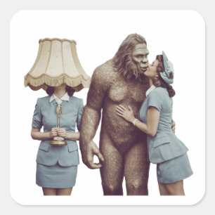 Vintage Lady küsst Sasquatch Quadratischer Aufkleber