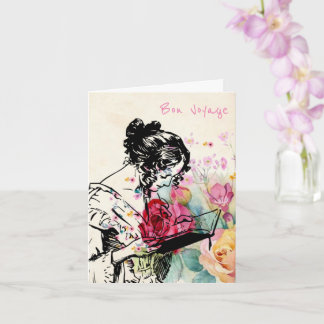 Vintage Lady Lesekarte Book bon Reise Card Karte