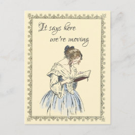 Vintage Lady liest eine Ankündigung zur Buchbewegu Postkarte