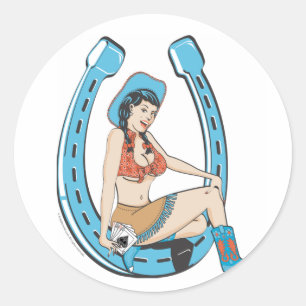 Vintage Lady Luck Cowgirl Runder Aufkleber
