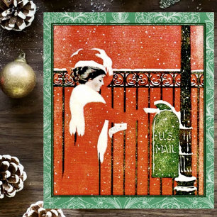 Vintage Lady mailing Christmas Cards Postkarte