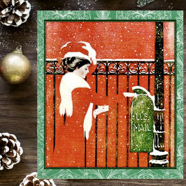 Vintage Lady mailing Christmas Cards Postkarte